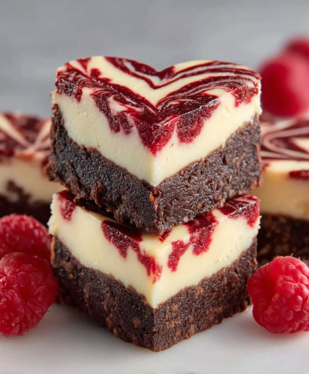 Heart Shaped Brownies with Raspberry Swirl | Cheesecake Valentine Dessert image 2