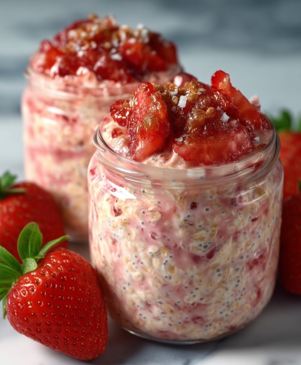 Strawberries and Cream Overnight Oats | Easy Healthy Breakfast Meal Prep image 2